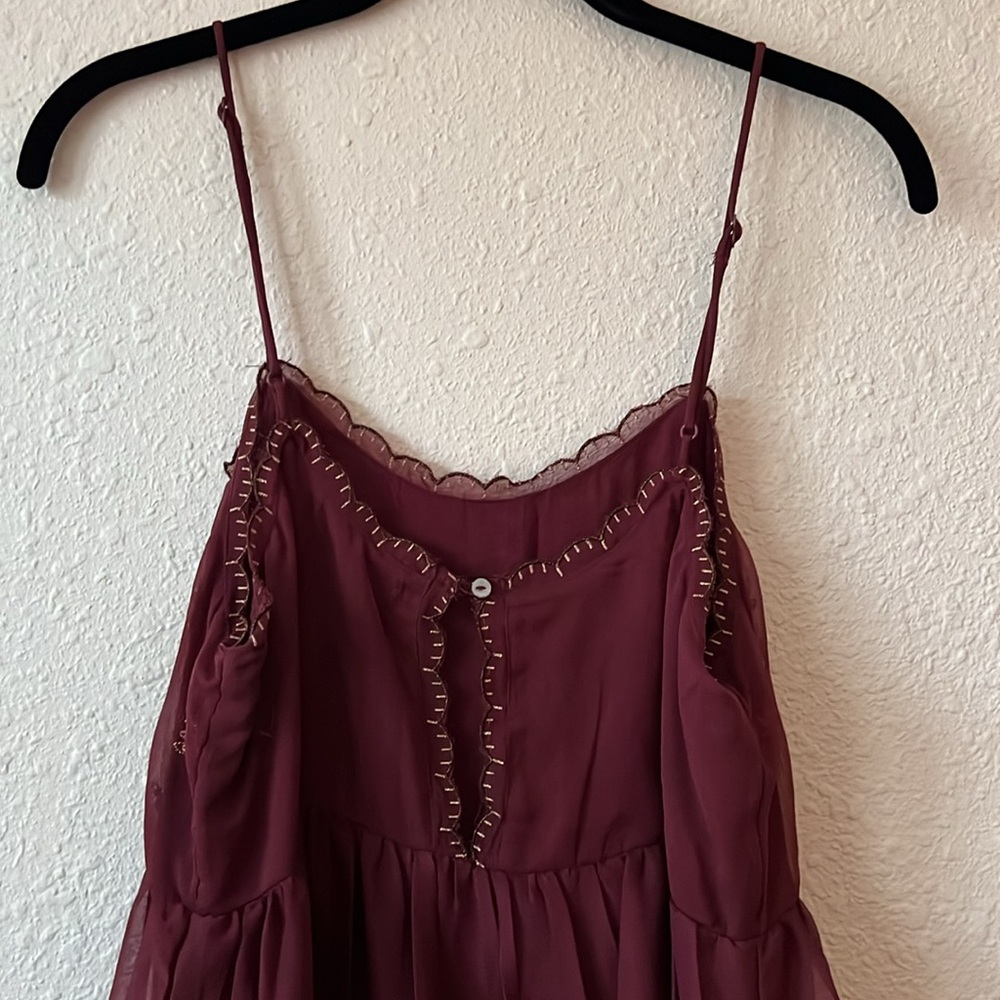 Urban Outfitters Burgundy and Gold Sequin Embellished Hanna Mini Dress Sz Small - Picture 5 of 9